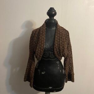 Yahada Vintage 1971 Brown/Gray Knit Bolero shrug, size M